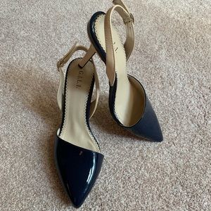 GILI Navy and Cream Patent Leather High Heels